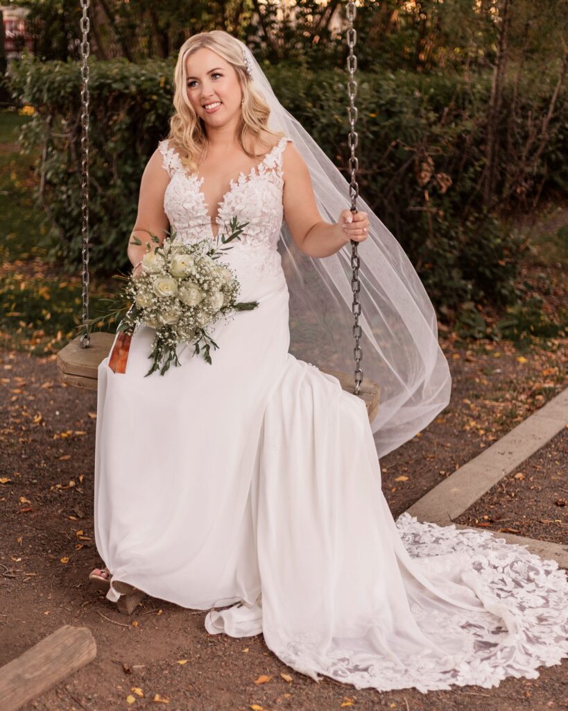 Inn on Officers garden wedding swing portrait
