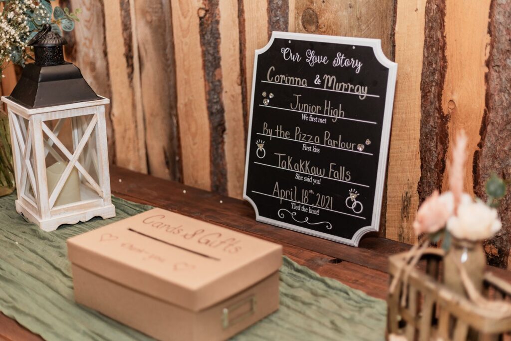 Signage at the reception venue for a wedding at The Woven Willow