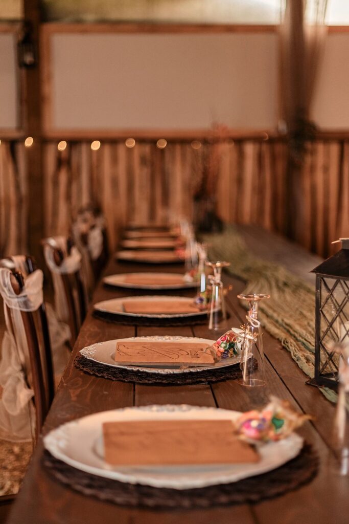 Wedding guest favours lined up on the table