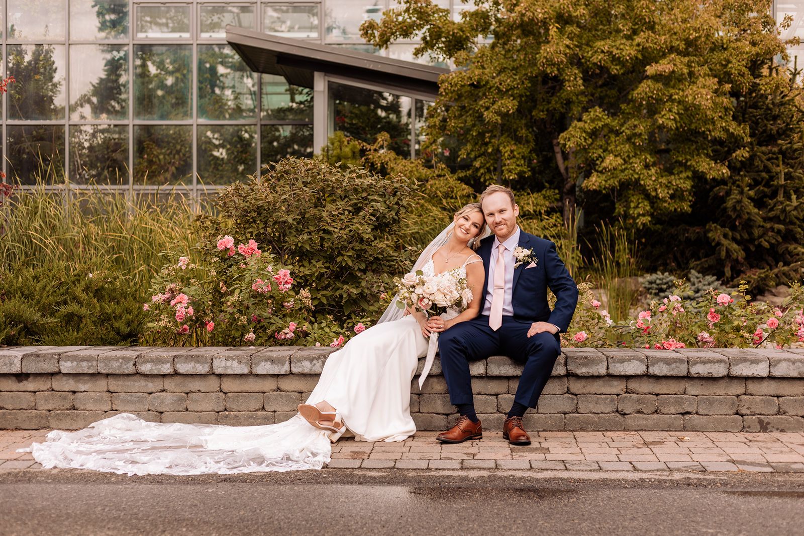 Wedding portrait in the Harvie Gardens of the Calgary Zoo